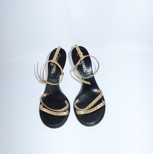 Chanel Gold Studs Sandals 38