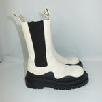 Bottega Veneta Tire Lug Chelsea Boots in Sea Salt and Black with Chunky Sole