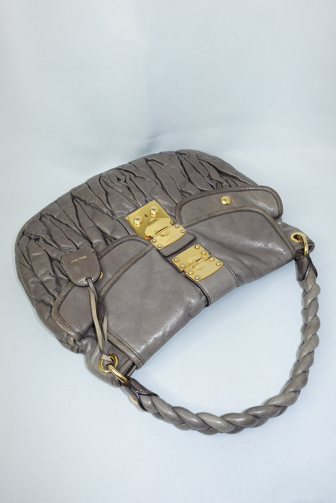 Miu Miu Vintage Grey Matelassé Coffer Shoulder Bag