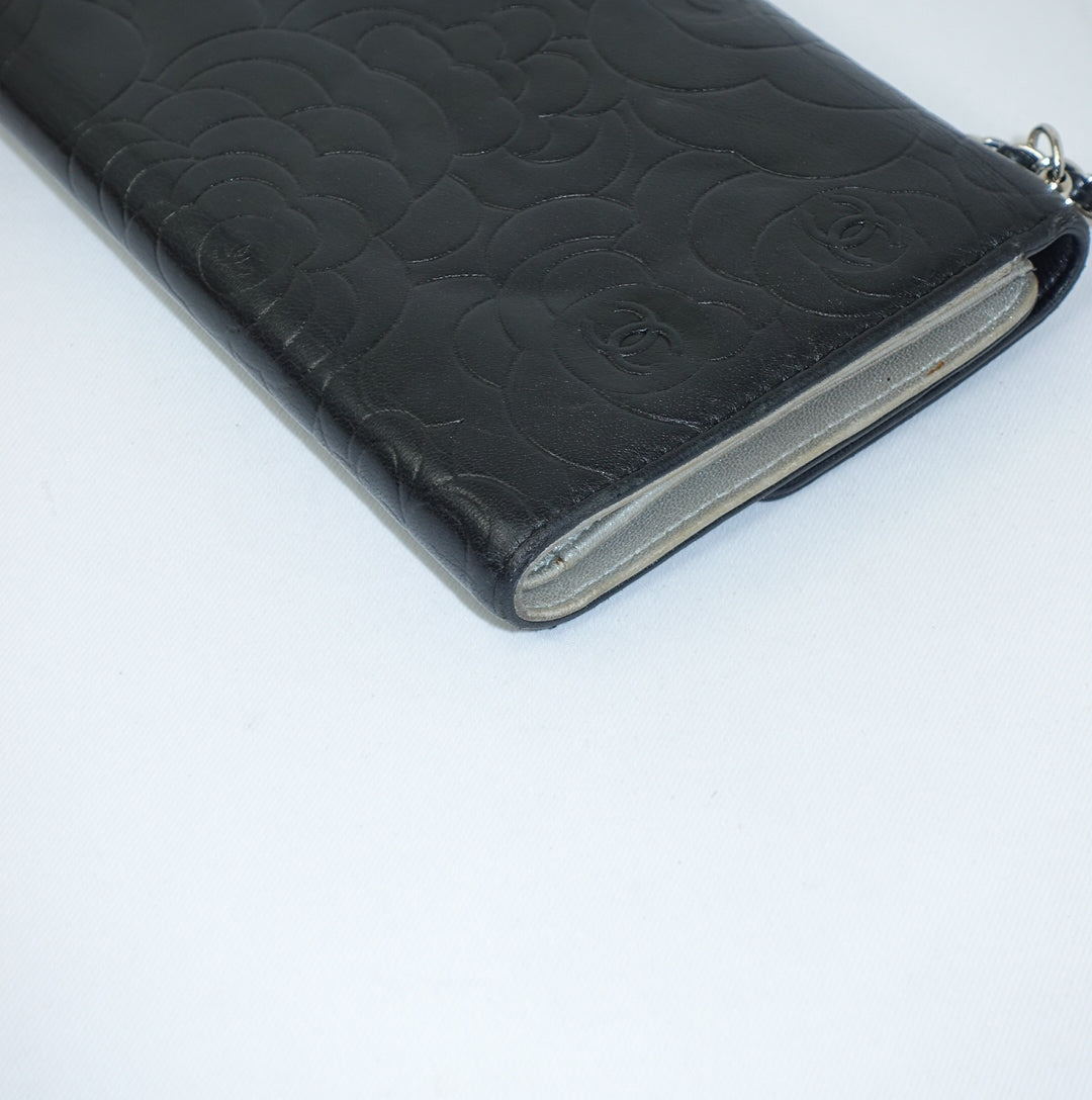 Chanel Black Flap Big Camelia Wallet On Chain