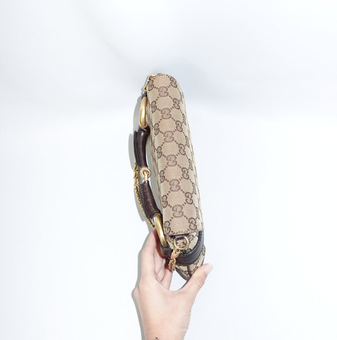 Gucci Horsebit Chain Monogram Canvas Shoulder Bag