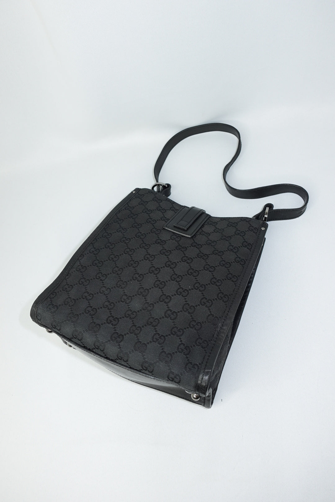 Gucci Vintage Black Canvas and Leather Shoulder Bag