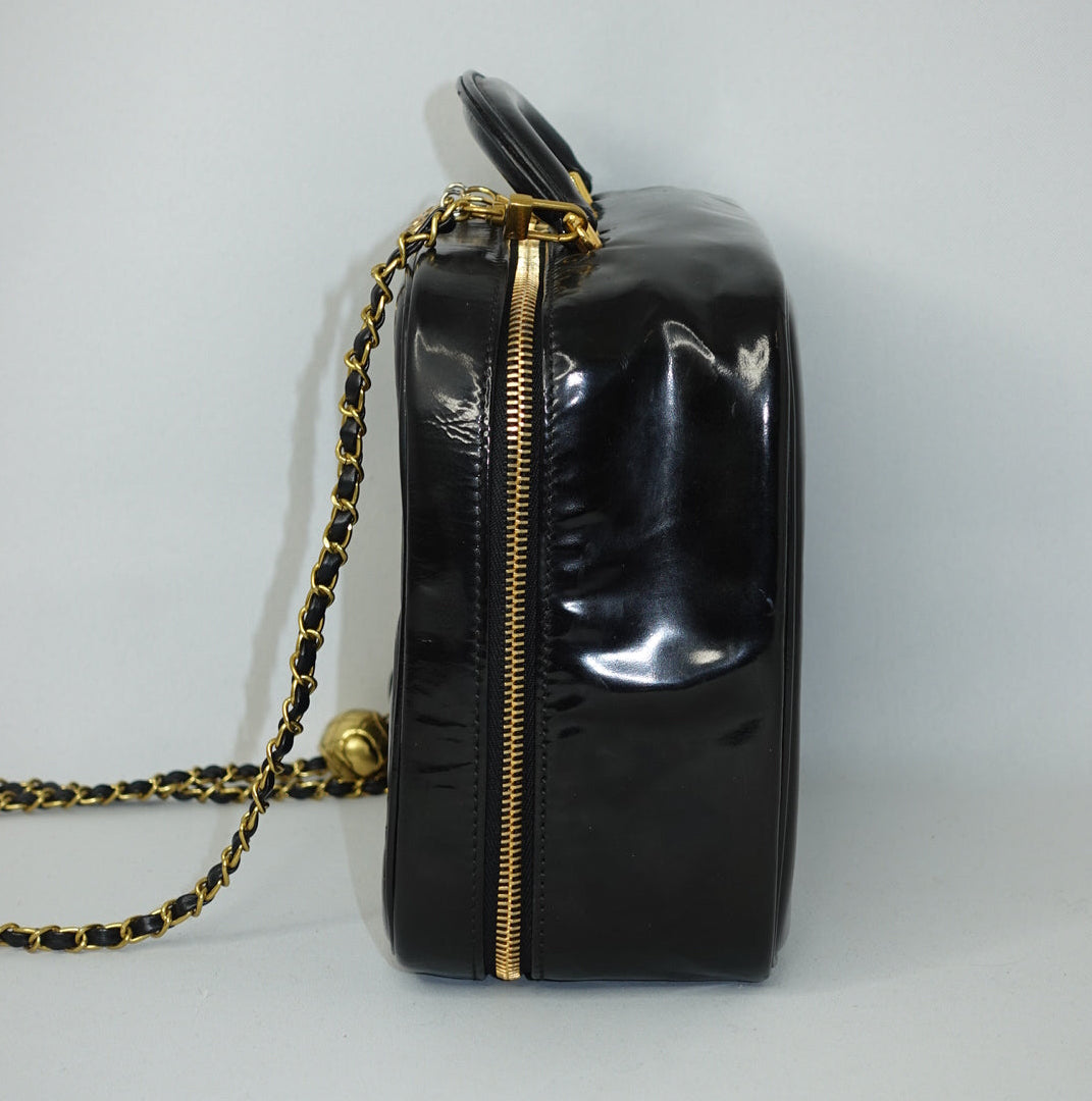 Chanel Black Patent Leather  Vanity Bag