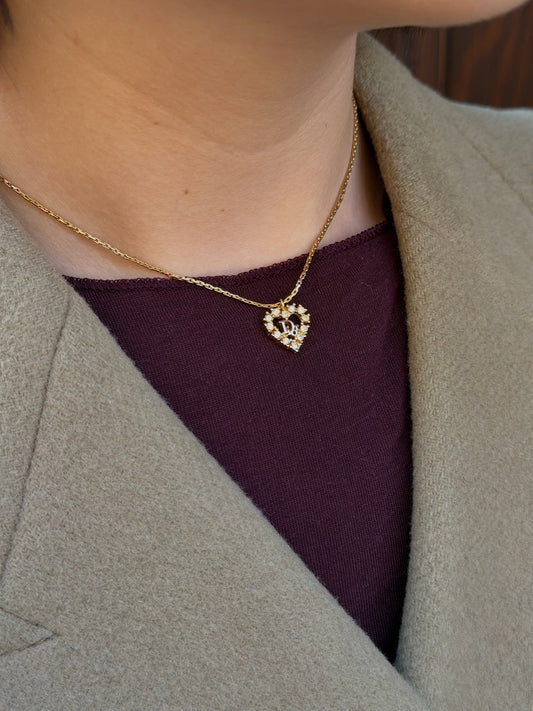 Christian Dior Gold Toned Vintage Heart Crystals Necklace