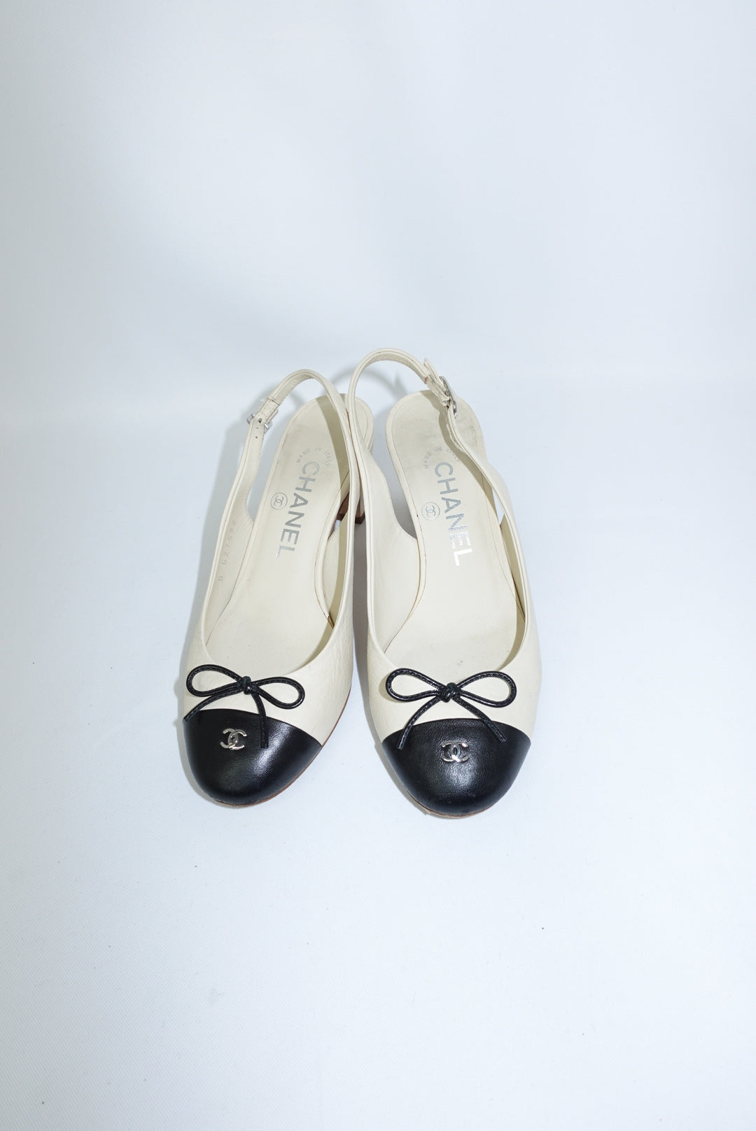 Chanel Slingback Vintage Black and White Ballerina Heels 36