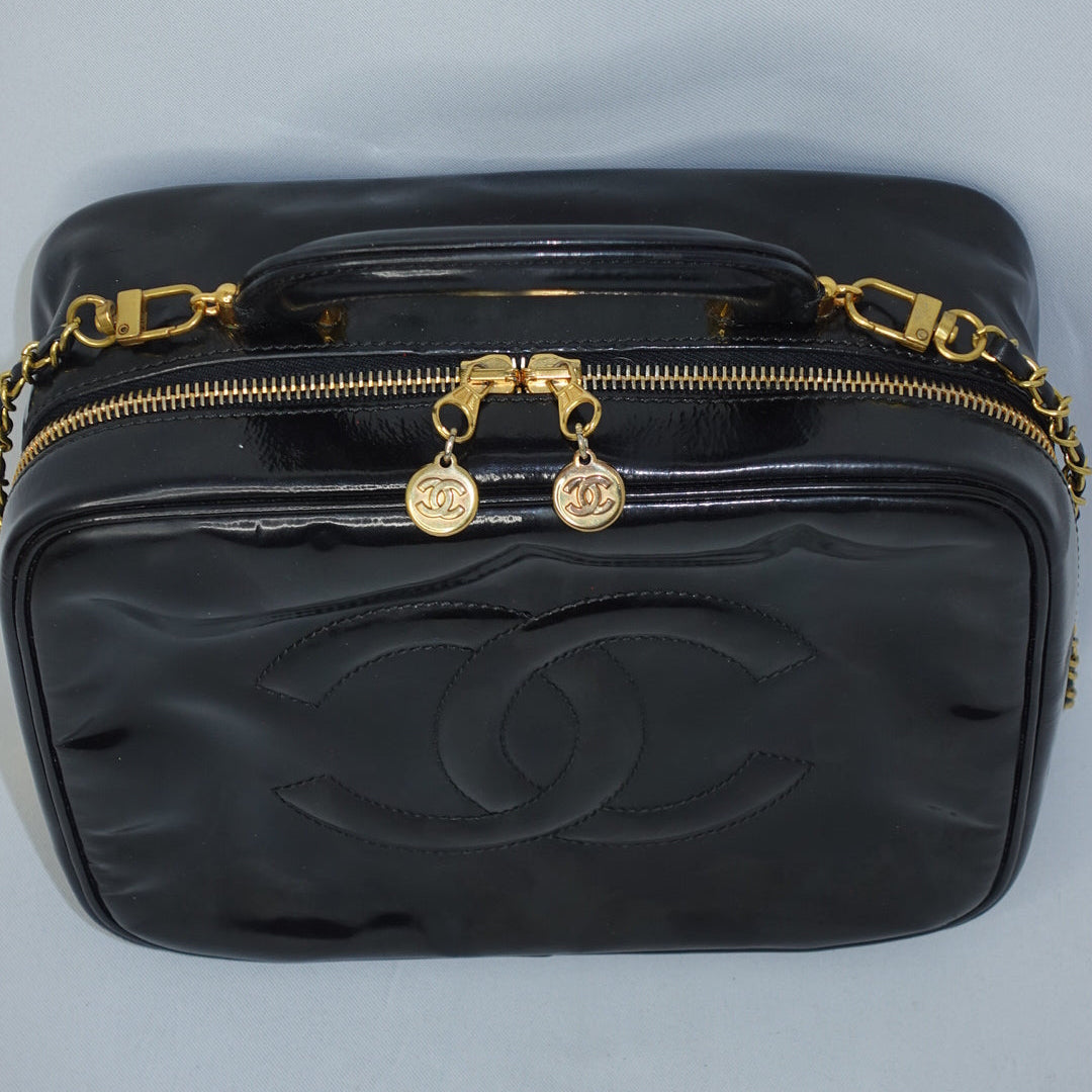 Chanel Black Patent Leather  Vanity Bag