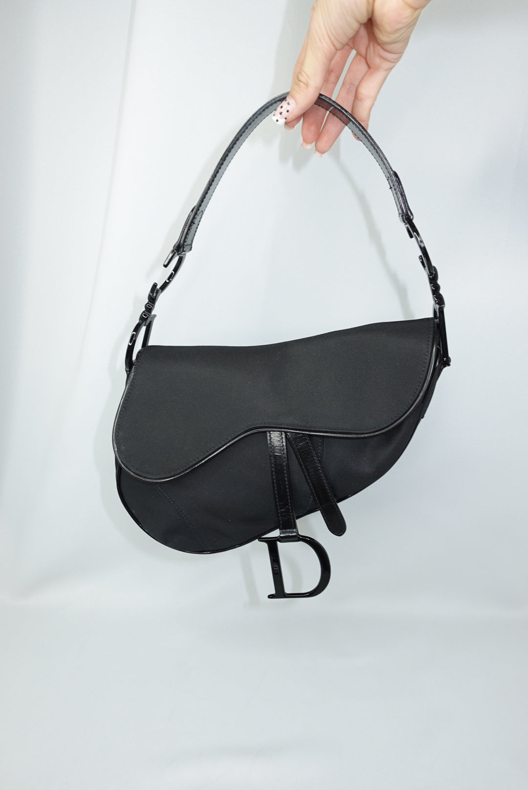 117. Christian Dior Saddle Black Nylon Vintage Shoulder Bag