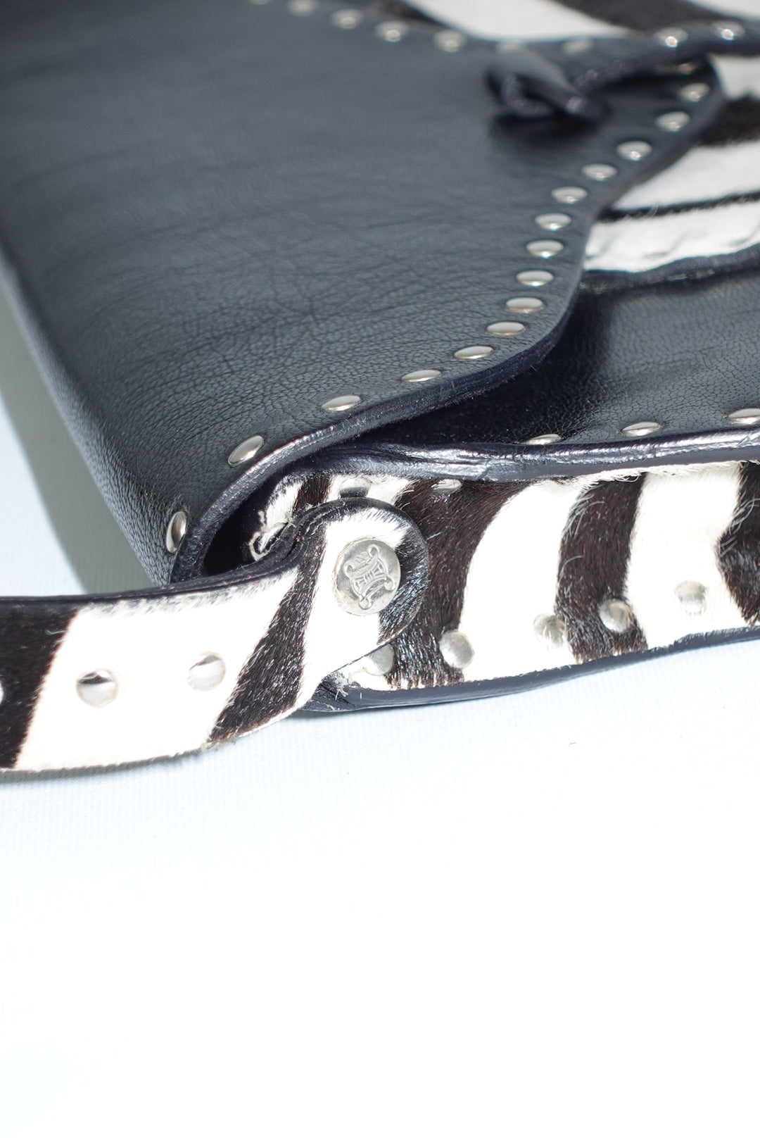 Celine Vintage Black Leather & Zebra Pony Hair Shoulder Bag (2004)