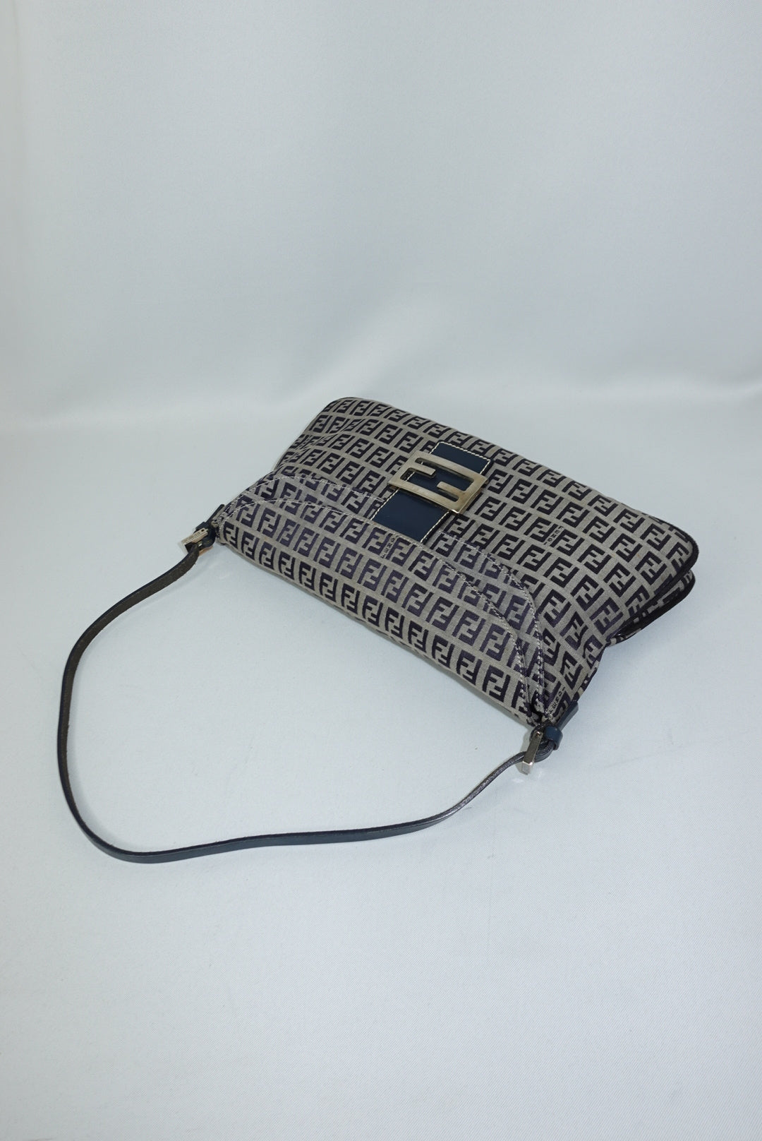 111. Fendi Zucchini Vintage Baguette in Navy Canvas Monogram