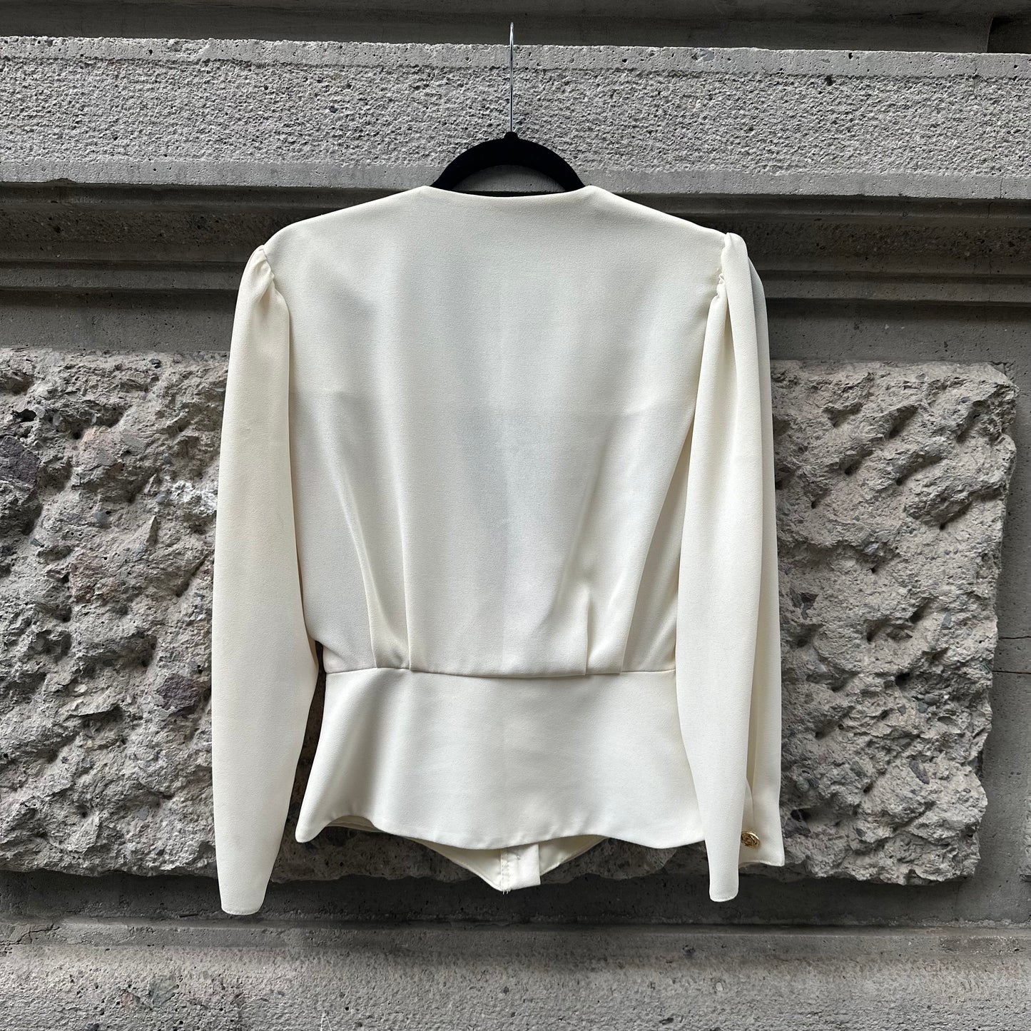 Ivory Plisse V Neck Blouse