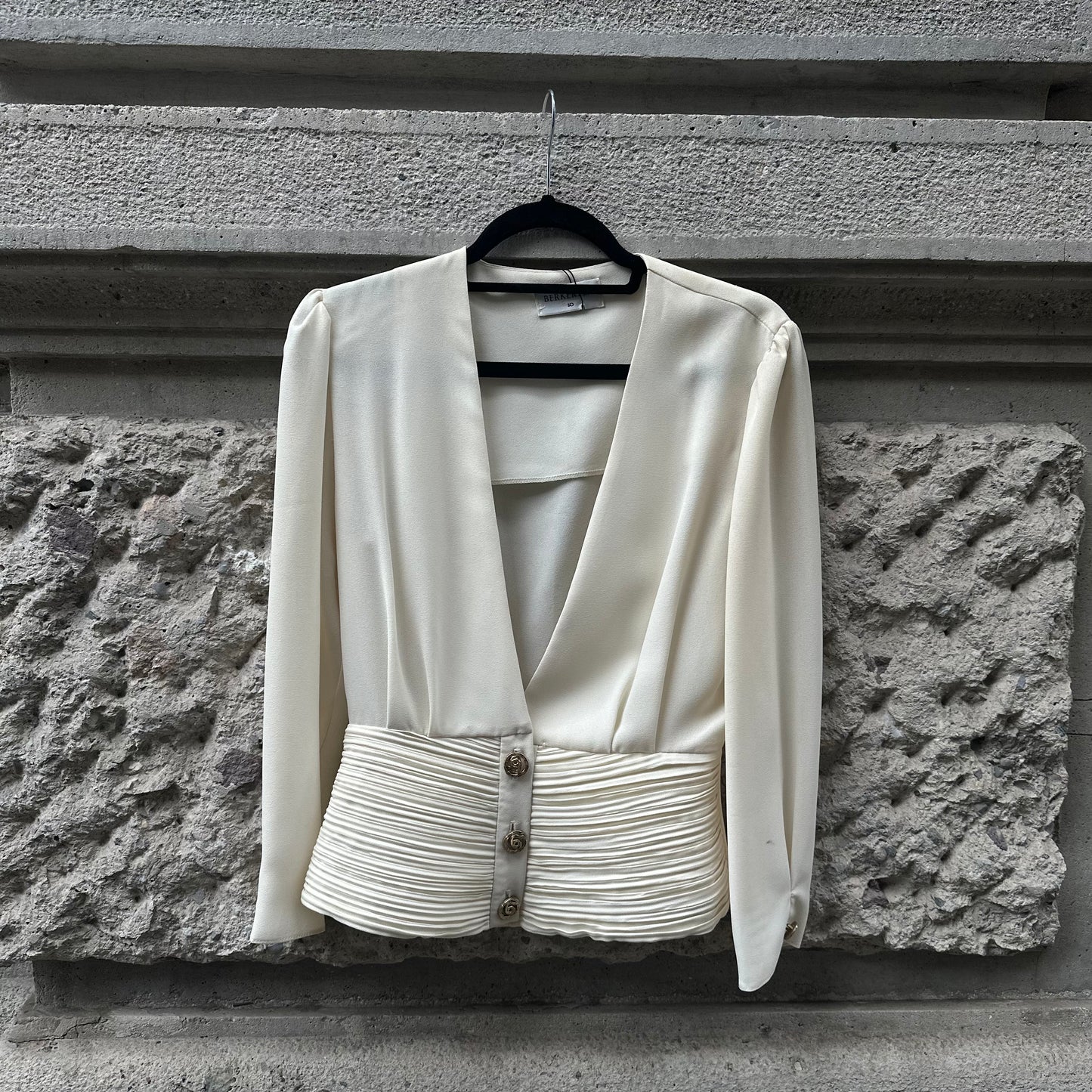 Ivory Plisse V Neck Blouse