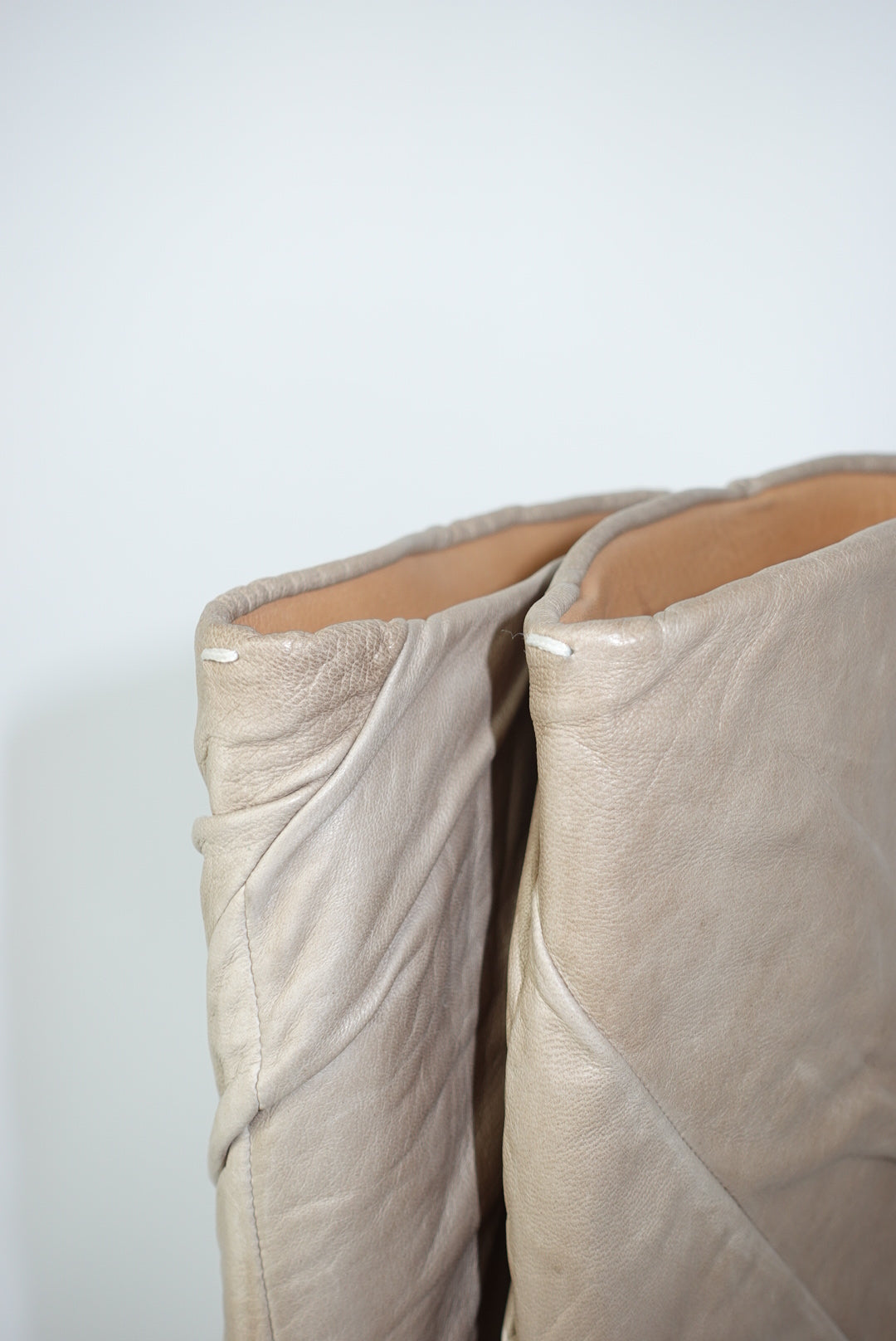 Margiela Draped  Knee-High Round Toe Beige Leather Boots