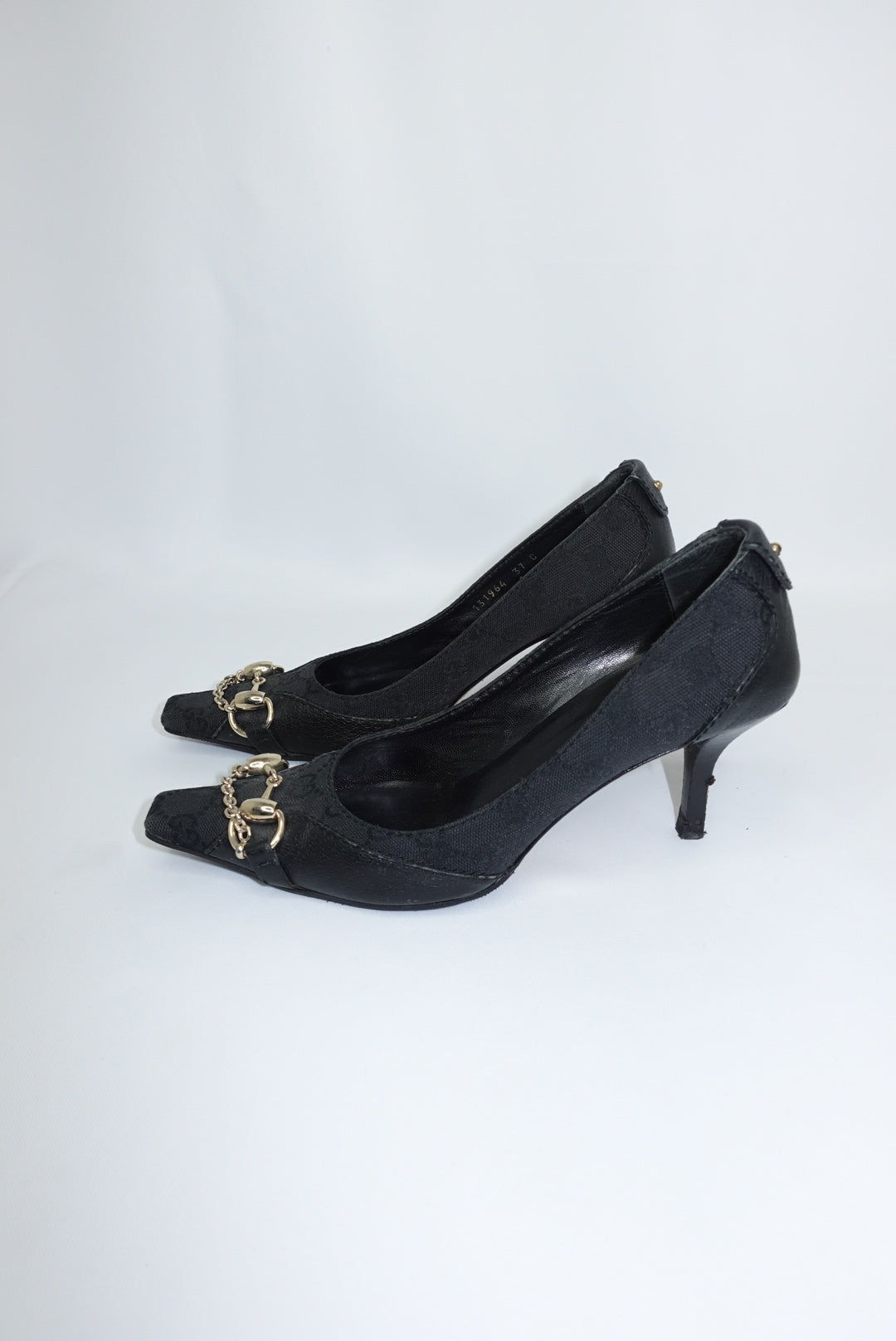 Gucci Black Monogram Canvas Horsebit Heels Gucci Black Monogram Canvas Horsebit Heels 37C