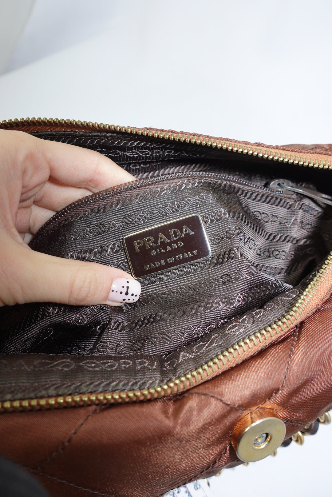 Prada Nylon Brown Vintage Gold Toned Hardware Shoulder Bag