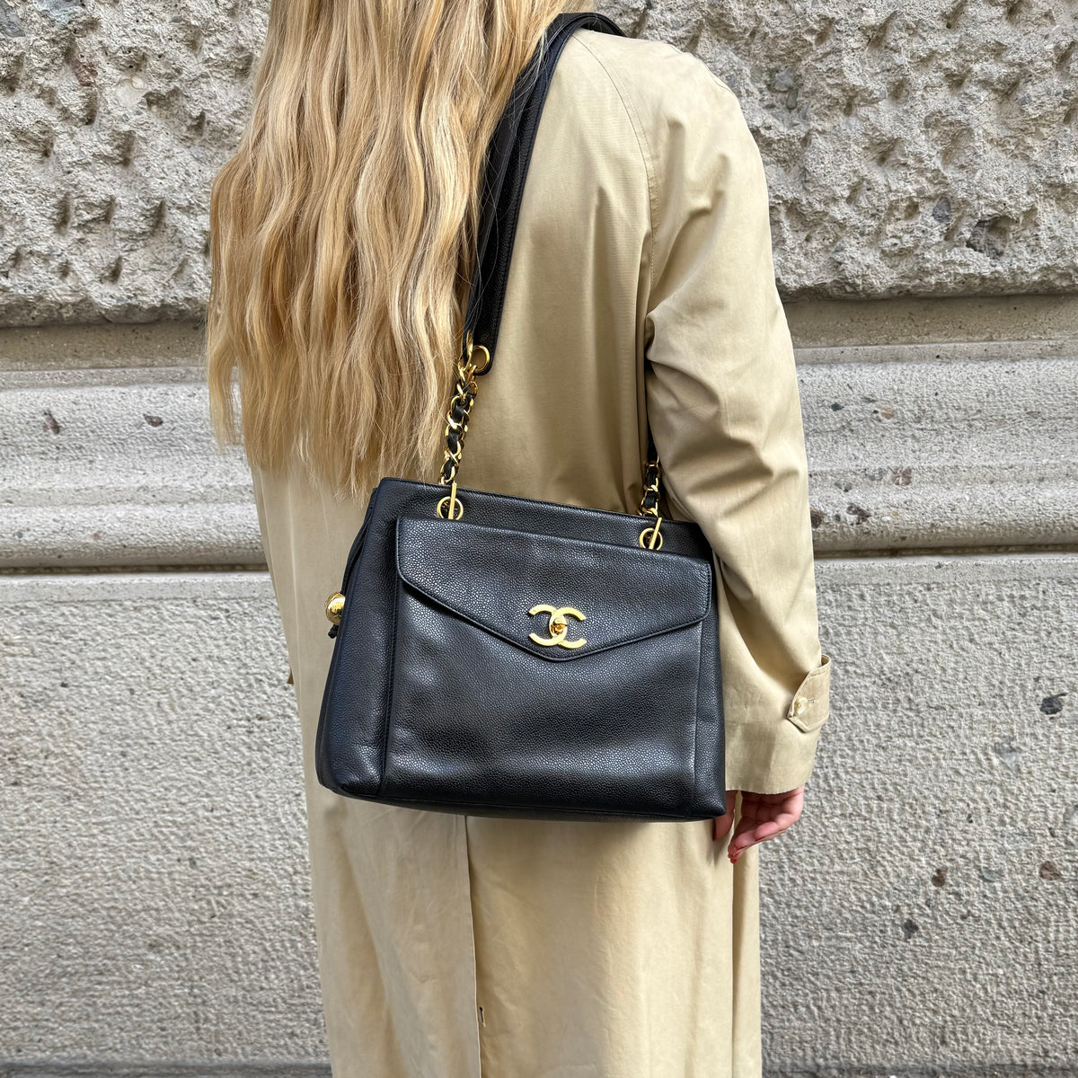 Chanel Black Caviar Leather Tote Bag