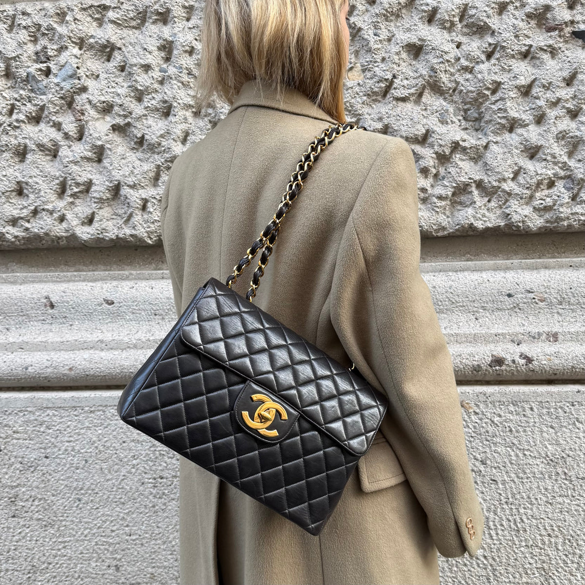 Chanel Black Timeless Lambskin Jumbo Bag
