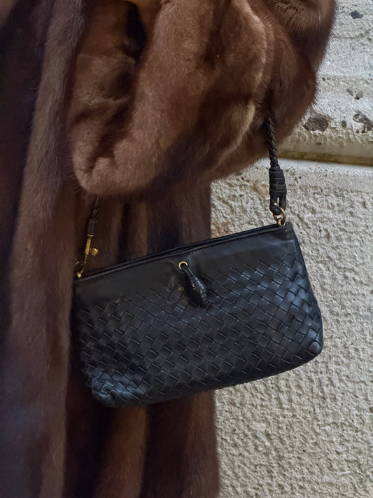 Bottega Veneta Vintage Woven Leather Black Shoulder Bag
