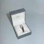 Front view of Omega Constellation Mini Quartz Silver Toned Vintage Watch with original dial and iconic bezel claws