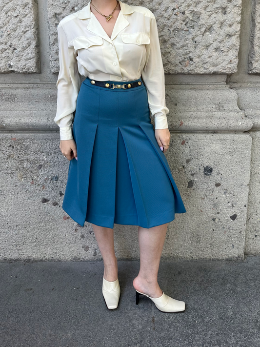 045. Vintage Celine Plissè Skirt Teal