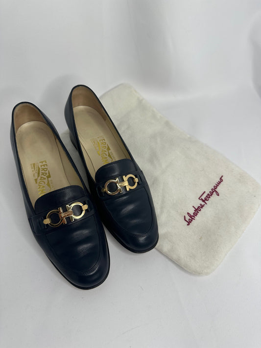 025. Ferragamo Blue Navy Vintage Loafers  36 (small fit)