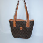     Celine Brown Macadam Tote Bag front view featuring signature Macadam monogram