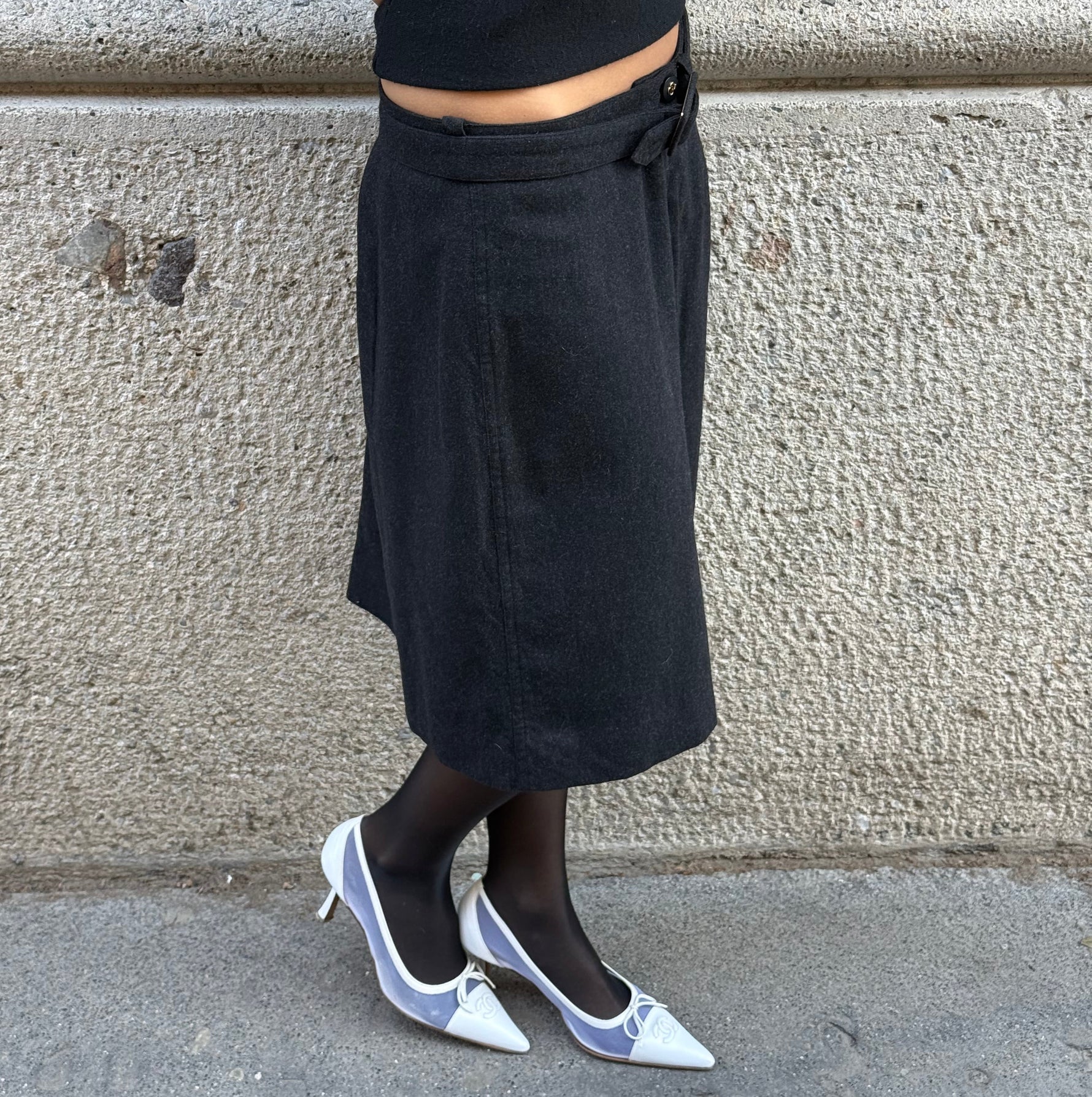 Chanel black belted skirt side
