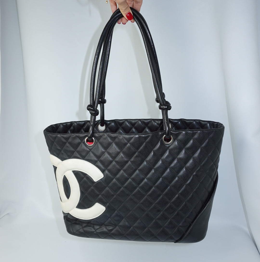     Chanel Cambon Tote Bag front view featuring iconic CC logo