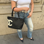    Chanel Cambon Tote Bag worn front view showing size and fit