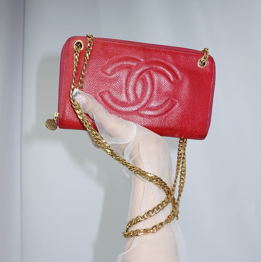reworked chanel hot pink wallet with chain cc logo