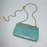 chanel re worked teal cc flap wallet on chain back