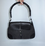 Gucci vintage black Jackie shoulder bag with bamboo handle, front view
