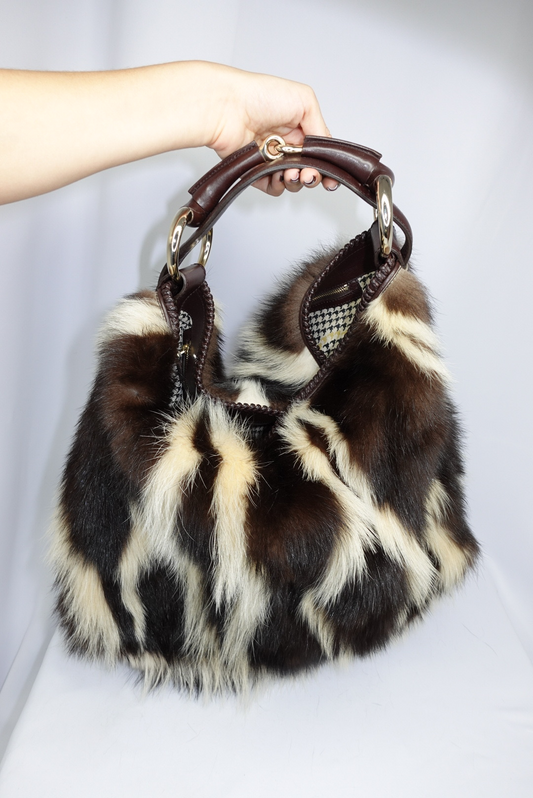 Gucci Vintage Limited Edition Skunk Fur Maxi Hobo with Horsebit