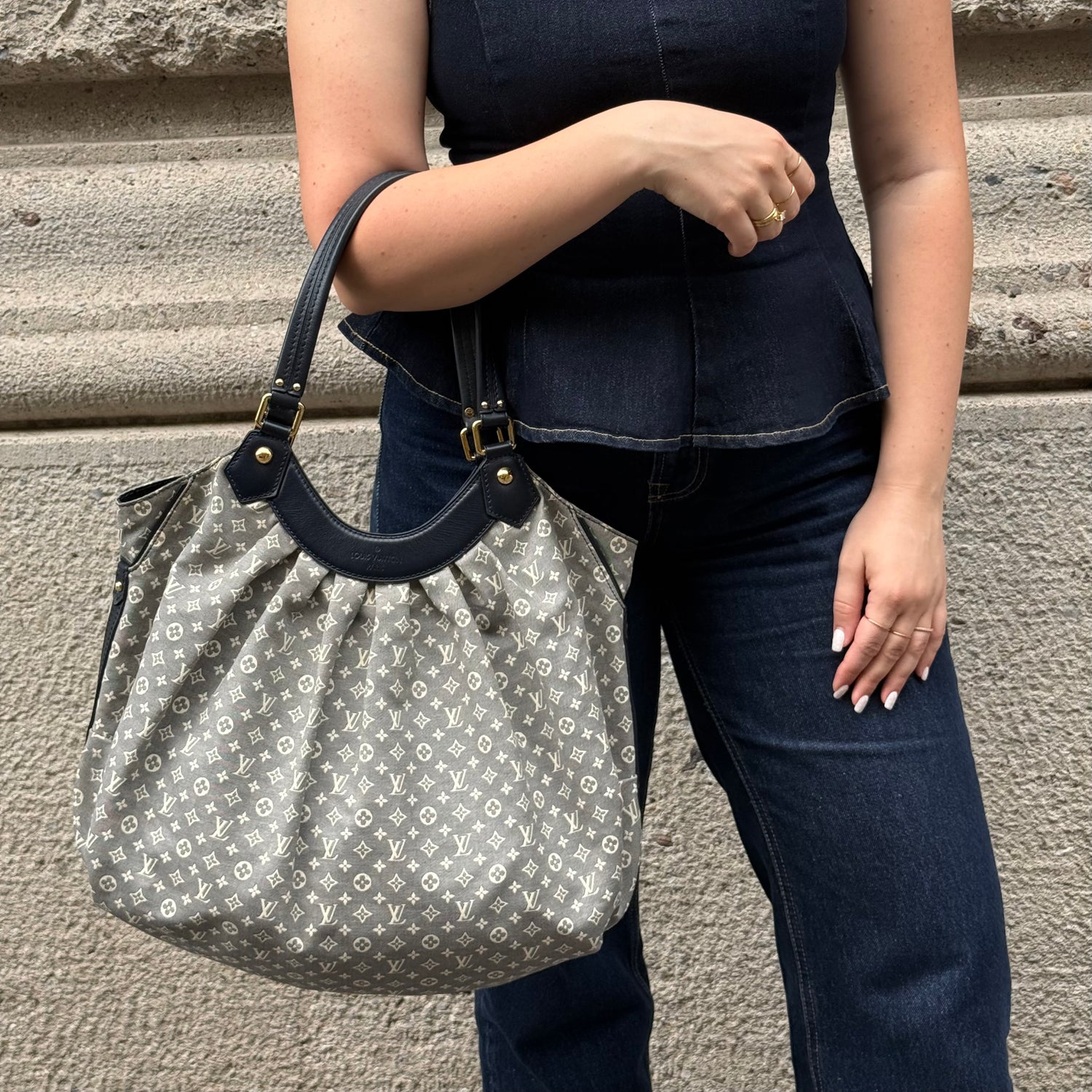 Louis Vuitton MM Idylle Hobo Bag worn view showing size and fit