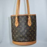 Vintage Louis Vuitton Monogram Bucket Bag with leather shoulder straps