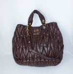Miu Miu Burgundy Maxi Coffer Bag back view showing matelassé leather design