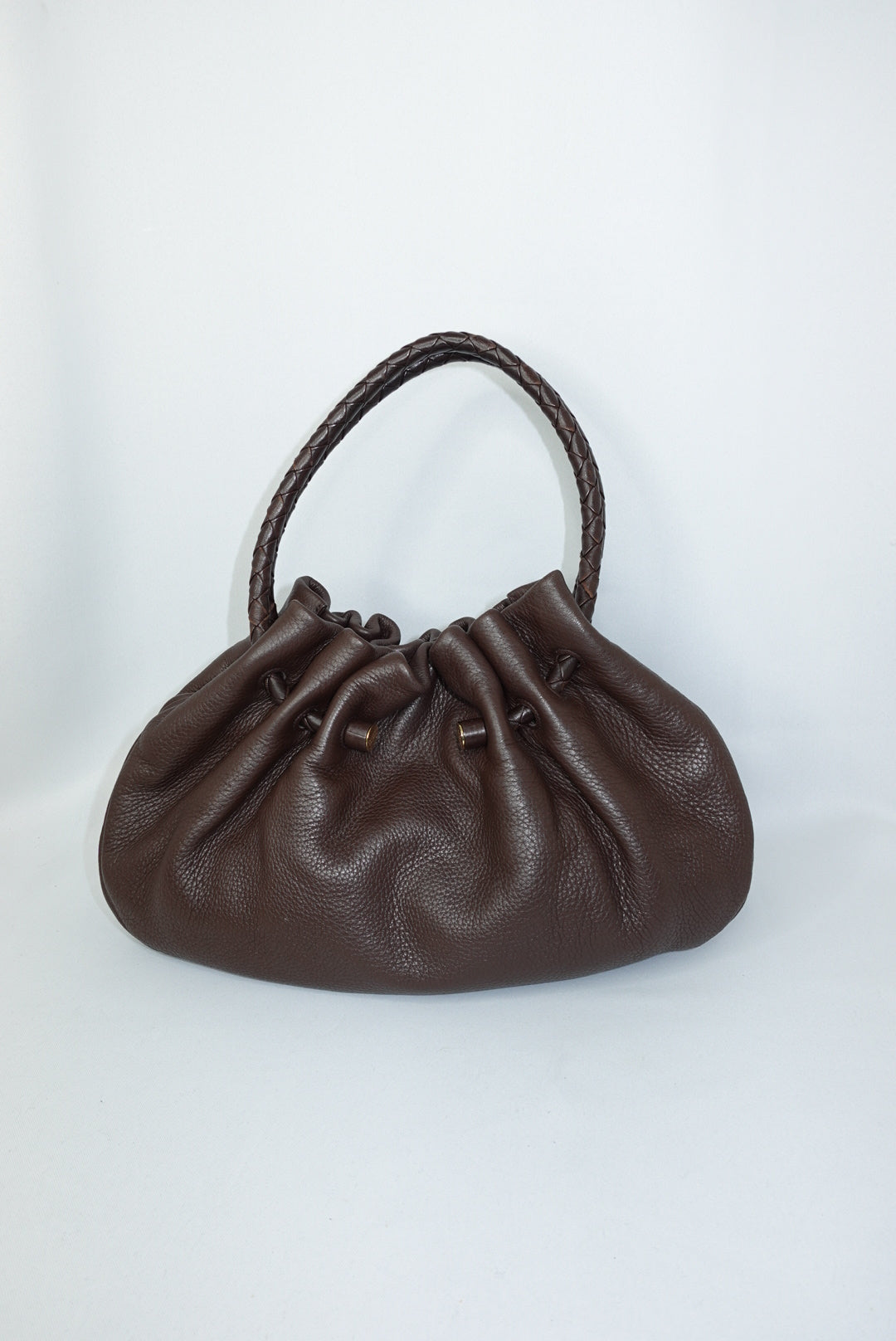 Bottega Veneta Vintage Brown Hobo Bag with gold-toned hardware, crafted in rich brown leather with a softly slouchy silhouette