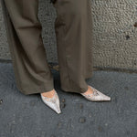 Prada Vintage Beige Python Pointed Toe Kitten Heels - worn side view