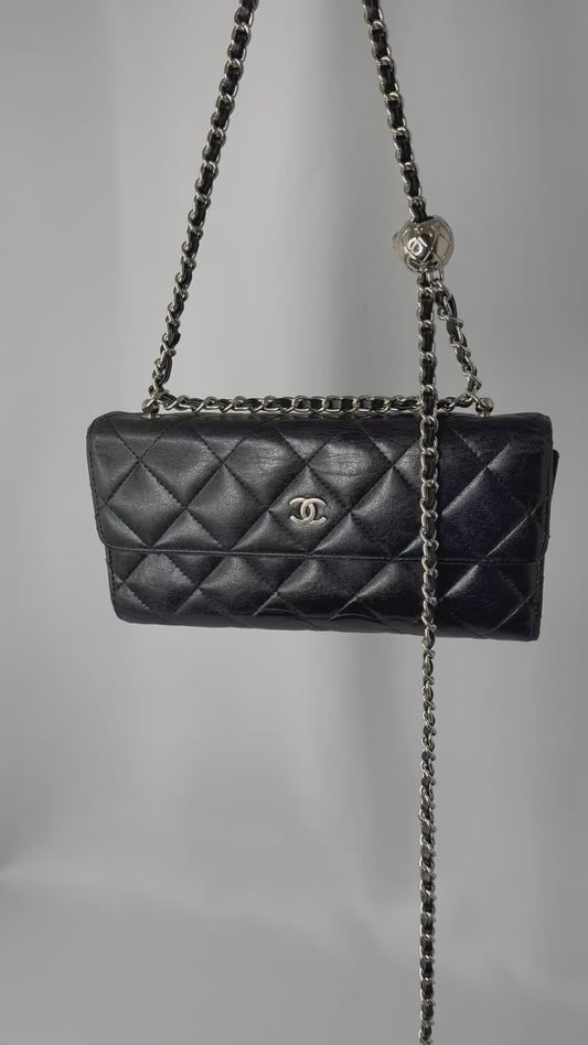 Chanel Re-Worked Timeless Flap Black Lambskin Wallet w/chain