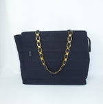 Salvatore Ferragamo Navy Ruffle Tote Bag front view showing layered ruffle design